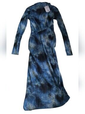 & Other Stories Blue Tie-Dye Long-Sleeve Ribbed Maxi Dress